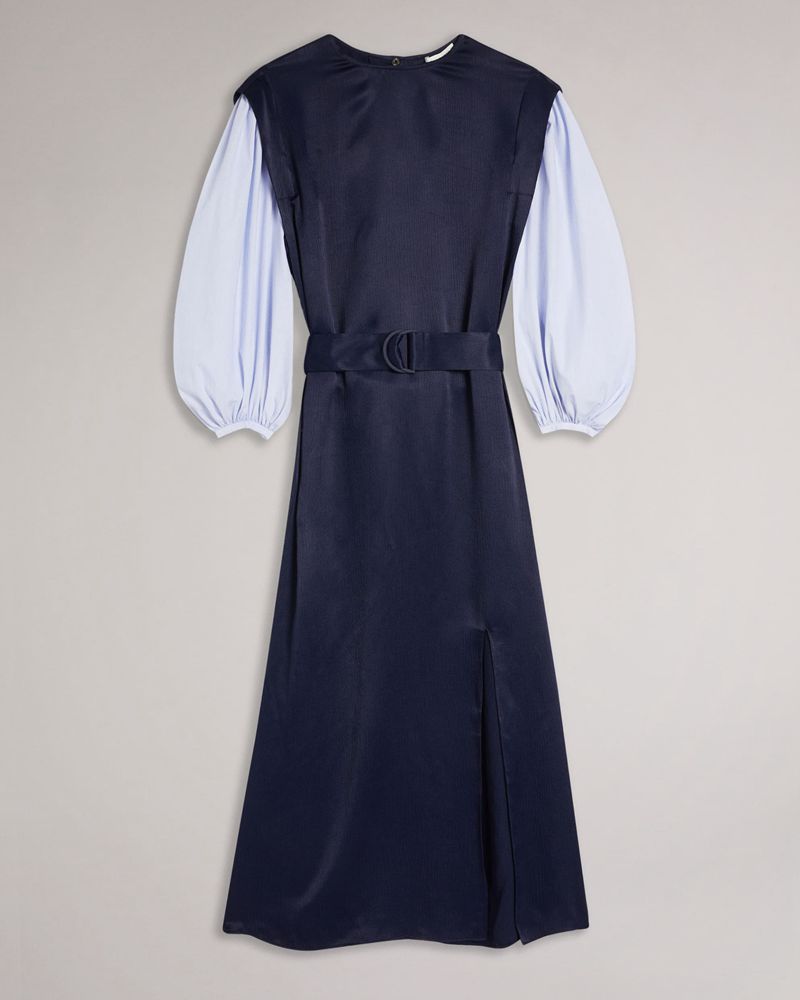 Ted Baker Kayteied Midi With Puff Sleeve Klänning Dam Marinblå | CPA-802374