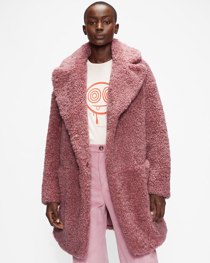 Ted Baker Kayyti Faux Fur Cocoon With Breda Collar Jacka Dam Rosa | BHC-407169
