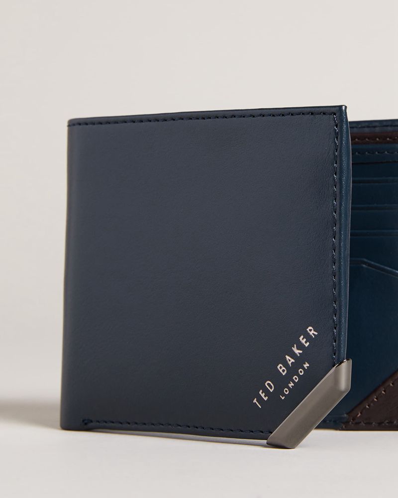 Ted Baker Korning Läder Bifold Plånbok Herr Marinblå | HCP-879602