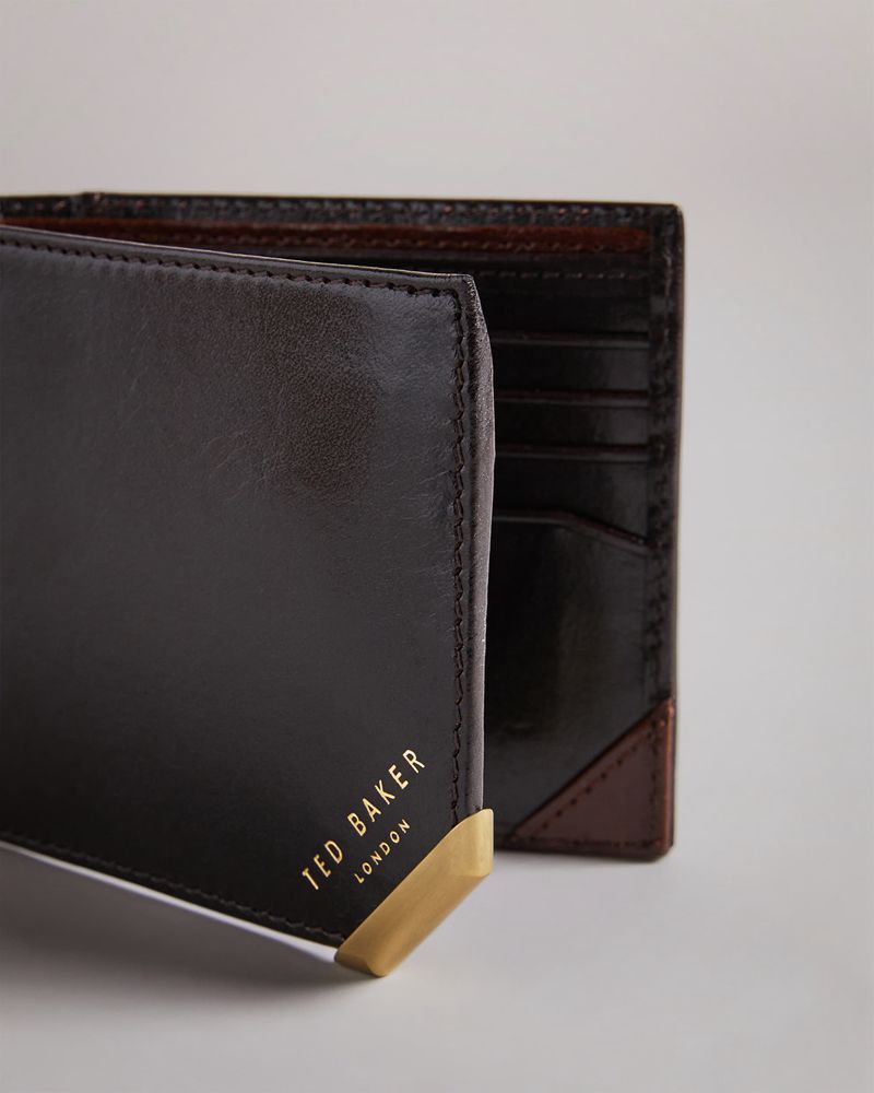 Ted Baker Korning Metal Corner Coin Plånbok Herr Choklad | FCB-857136