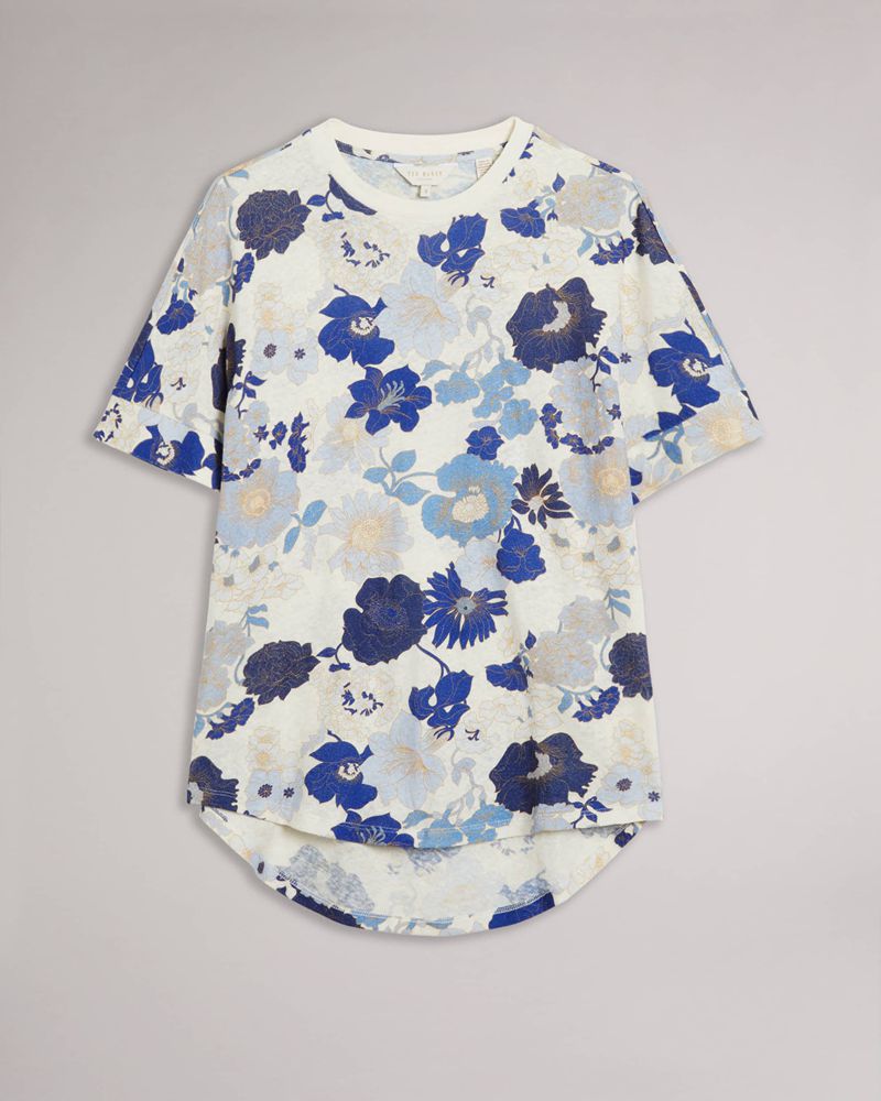 Ted Baker Kylea Printed Linen Tee Blast Dam Blå | NJS-275483