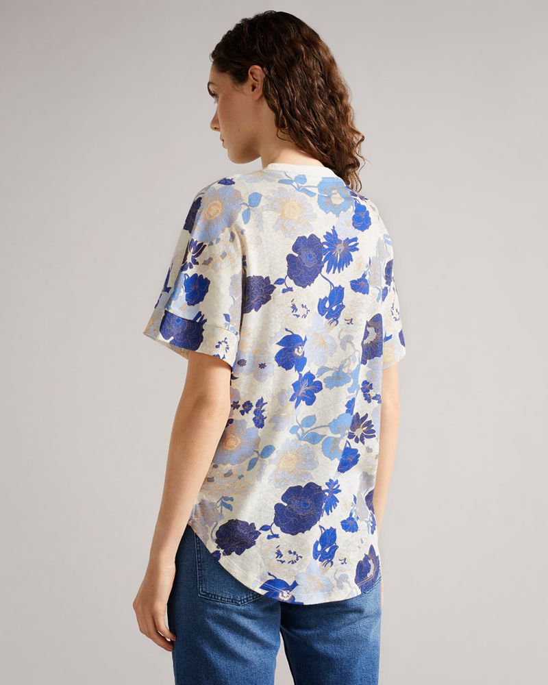 Ted Baker Kylea Printed Linen Tee Blast Dam Blå | NJS-275483