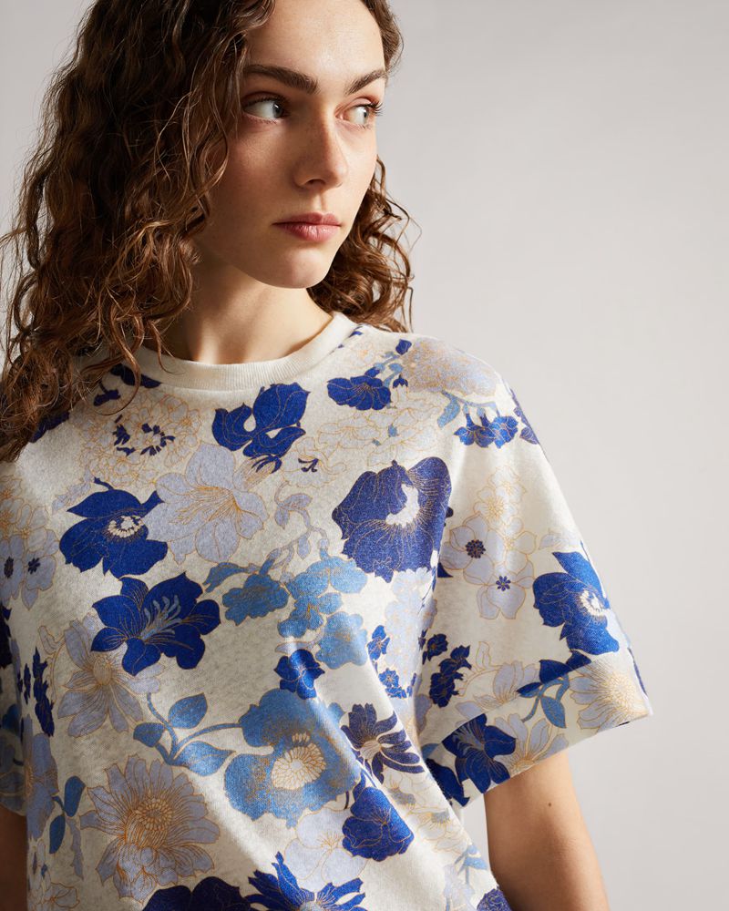 Ted Baker Kylea Printed Linen Tee Blast Dam Blå | NJS-275483