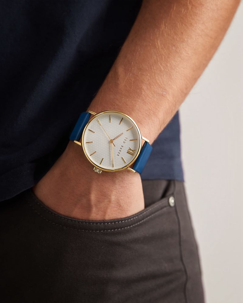 Ted Baker Laatee Läder Rem Klocka Herr Blå | YJG-201896