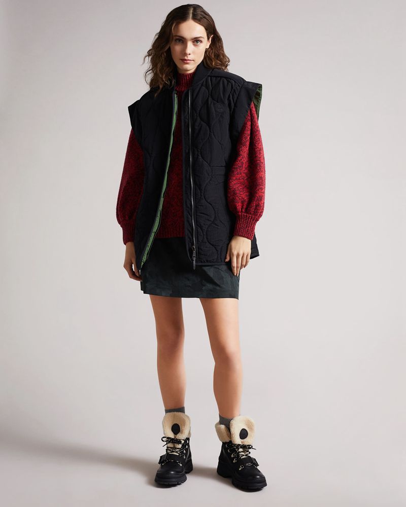 Ted Baker Larha Clip Detail Läder Mocka Hiker Stövlar Dam Svarta | GZE-049518