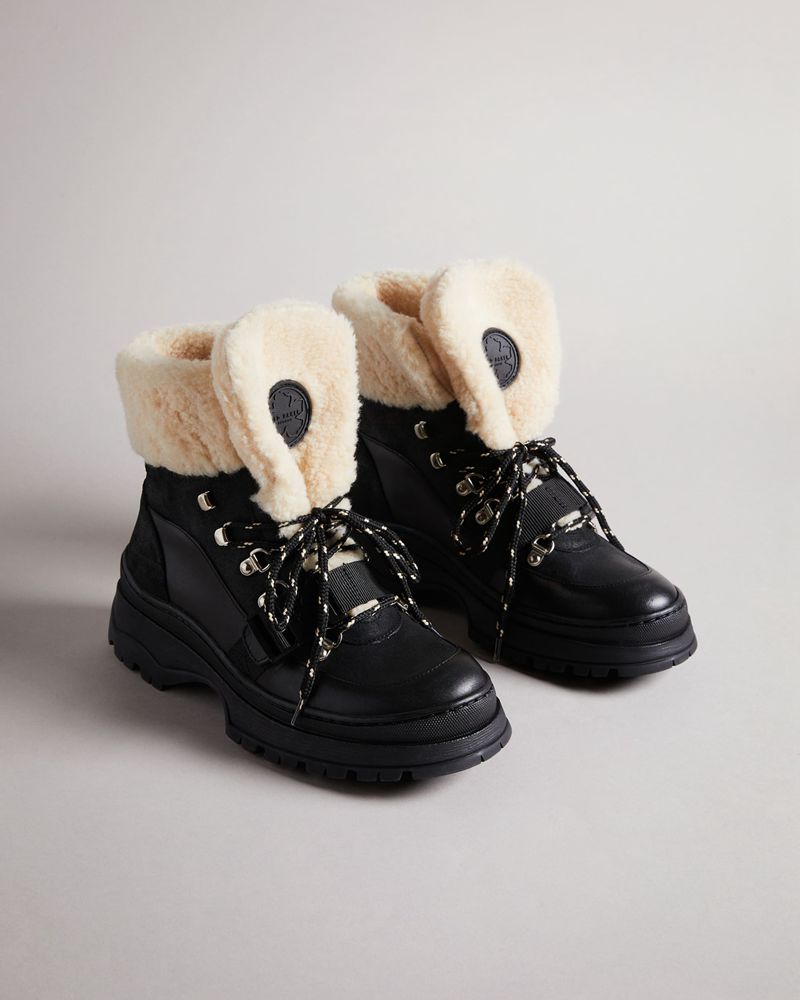 Ted Baker Larha Clip Detail Läder Mocka Hiker Stövlar Dam Svarta | GZE-049518