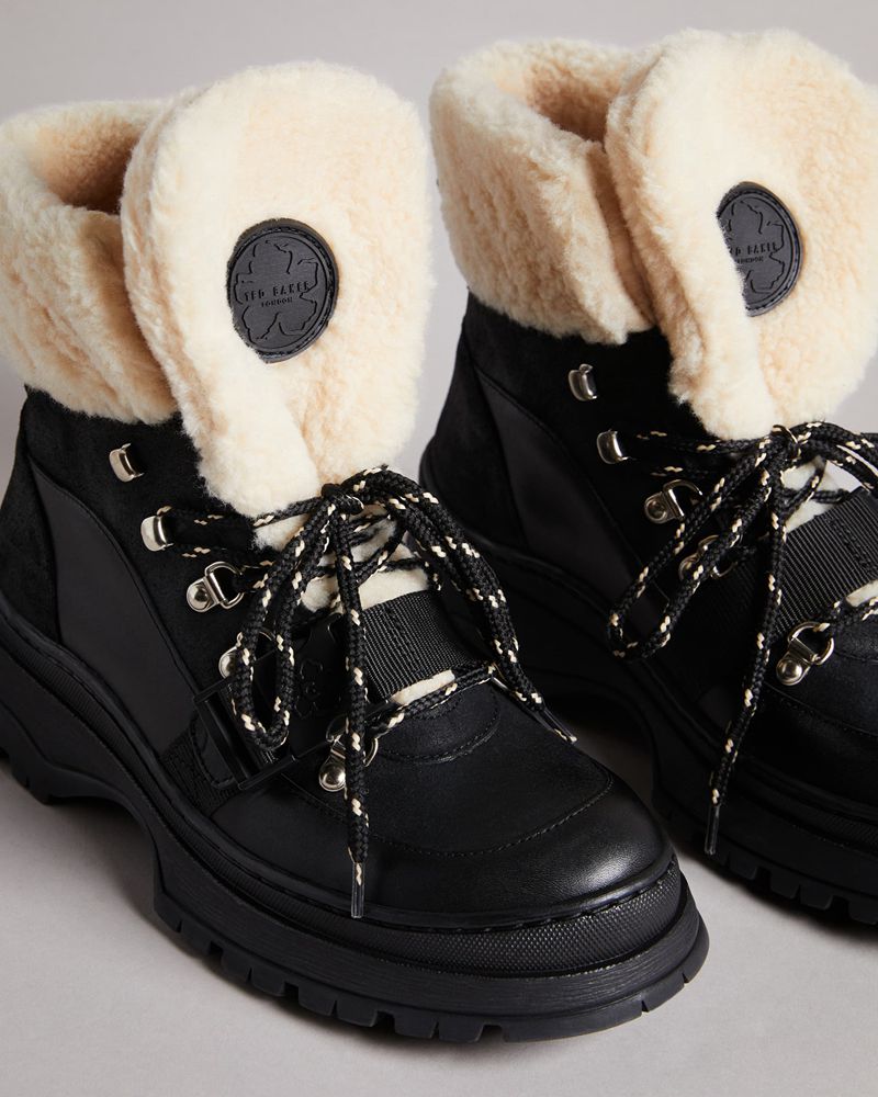 Ted Baker Larha Clip Detail Läder Mocka Hiker Stövlar Dam Svarta | GZE-049518