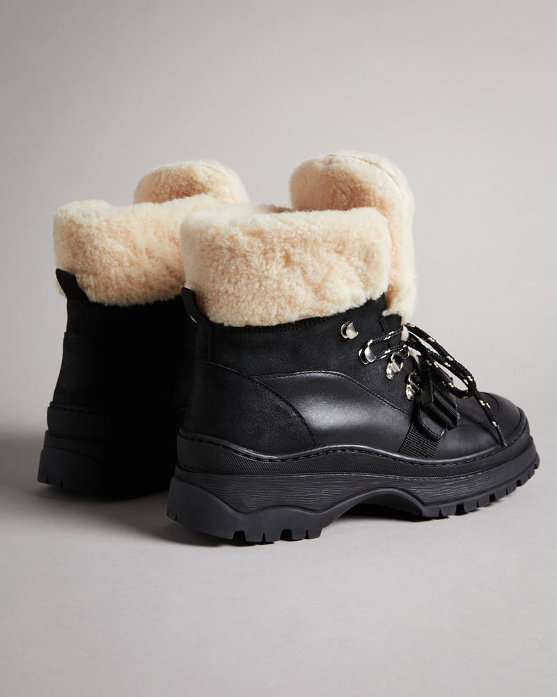 Ted Baker Larha Clip Detail Läder Mocka Hiker Stövlar Dam Svarta | GZE-049518