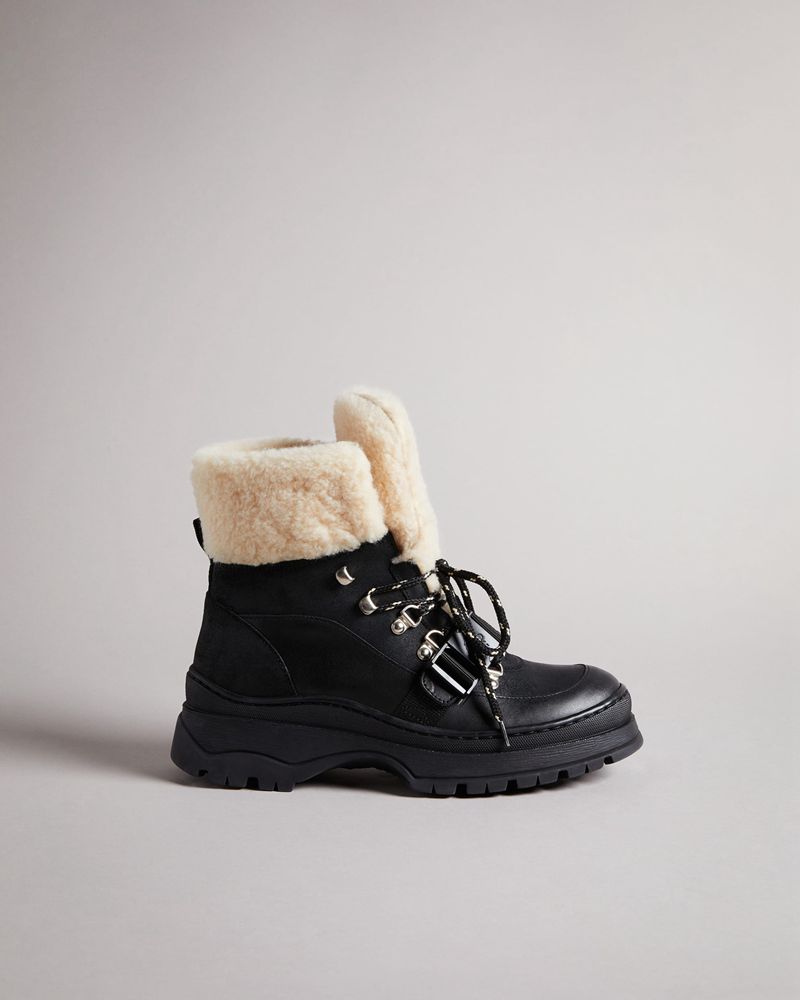 Ted Baker Larha Clip Detail Läder Mocka Hiker Stövlar Dam Svarta | GZE-049518