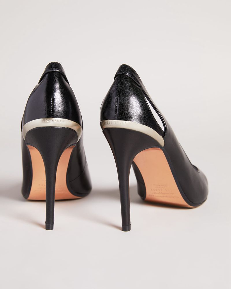 Ted Baker Latefa Läder Cut Out High Court Höga Klackar Dam Svarta | EAQ-746309