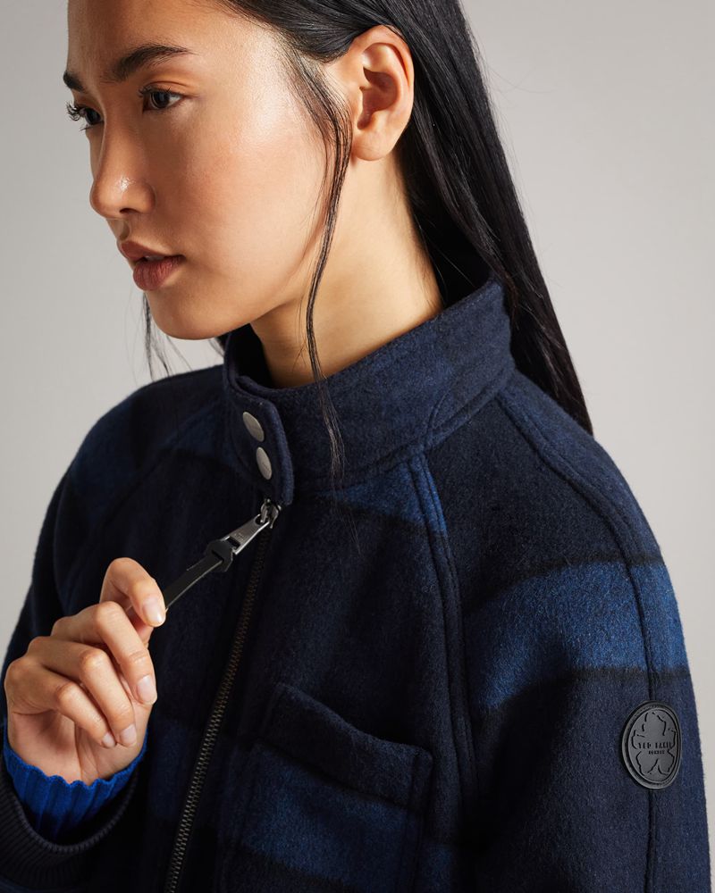 Ted Baker Leinora Relaxed Fit Check Harrington Jacka Dam Blå | OCF-130597