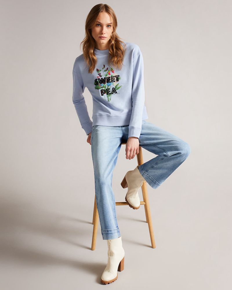 Ted Baker Leitaa Sweet Pea Graphic Blast Dam Blå | DHQ-635879