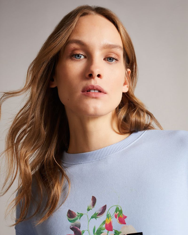 Ted Baker Leitaa Sweet Pea Graphic Blast Dam Blå | DHQ-635879
