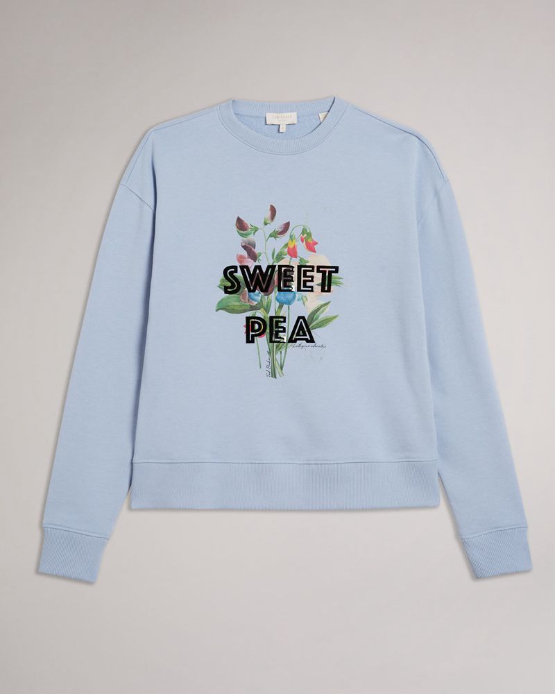Ted Baker Leitaa Sweet Pea Graphic Blast Dam Blå | DHQ-635879