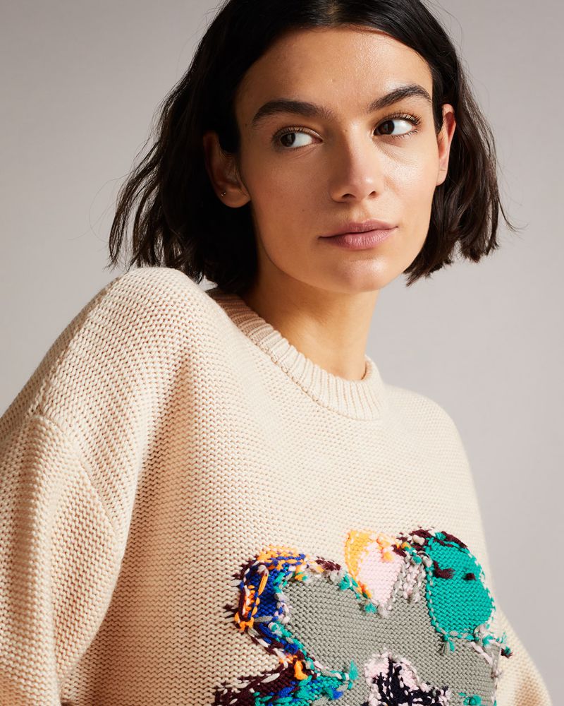 Ted Baker Lejah Textured Floral Wool Stickat Dam Bruna | MGO-801932
