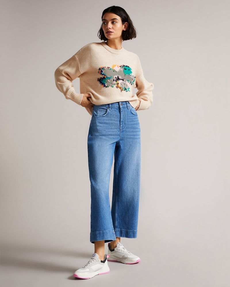 Ted Baker Lejah Textured Floral Wool Stickat Dam Bruna | MGO-801932