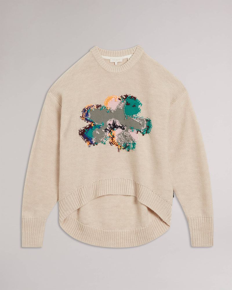 Ted Baker Lejah Textured Floral Wool Stickat Dam Bruna | MGO-801932
