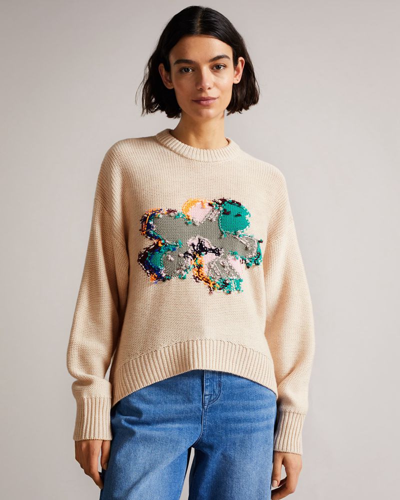 Ted Baker Lejah Textured Floral Wool Stickat Dam Bruna | MGO-801932