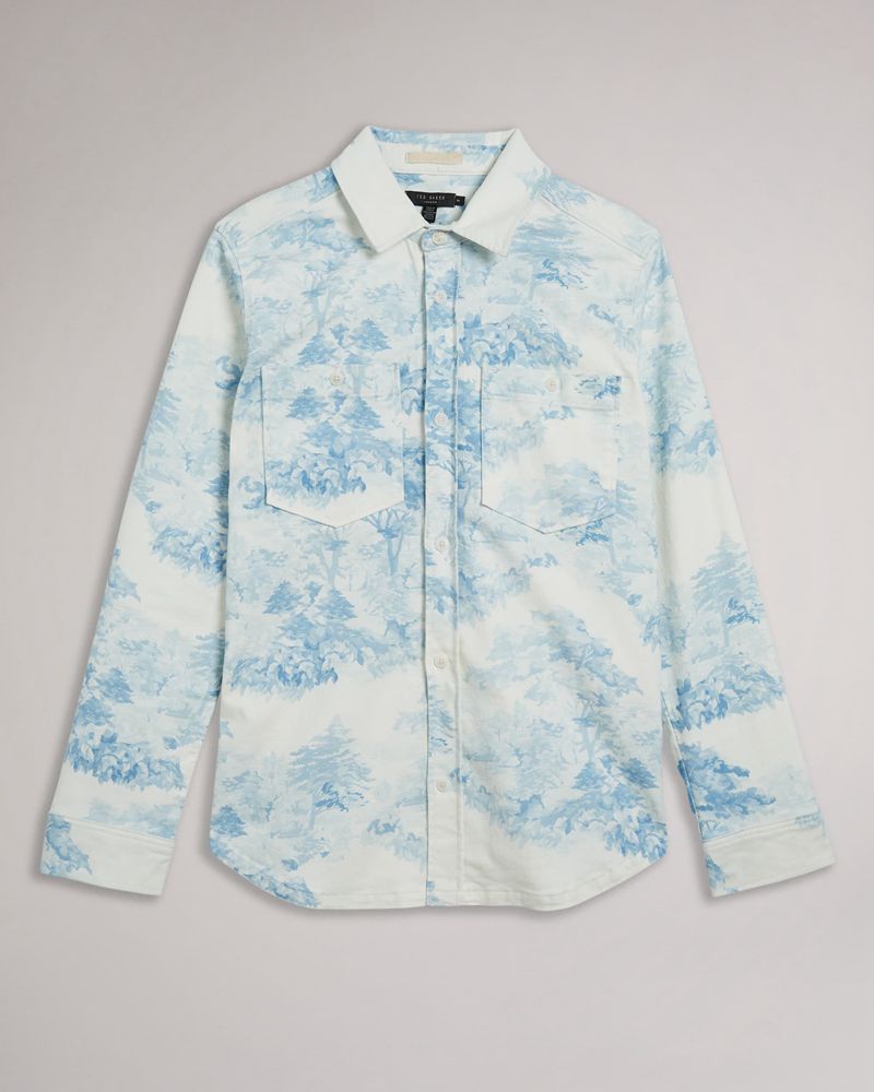 Ted Baker Liburty Long Sleeve Printed Denim Skjorta Herr Vita | TRI-673281