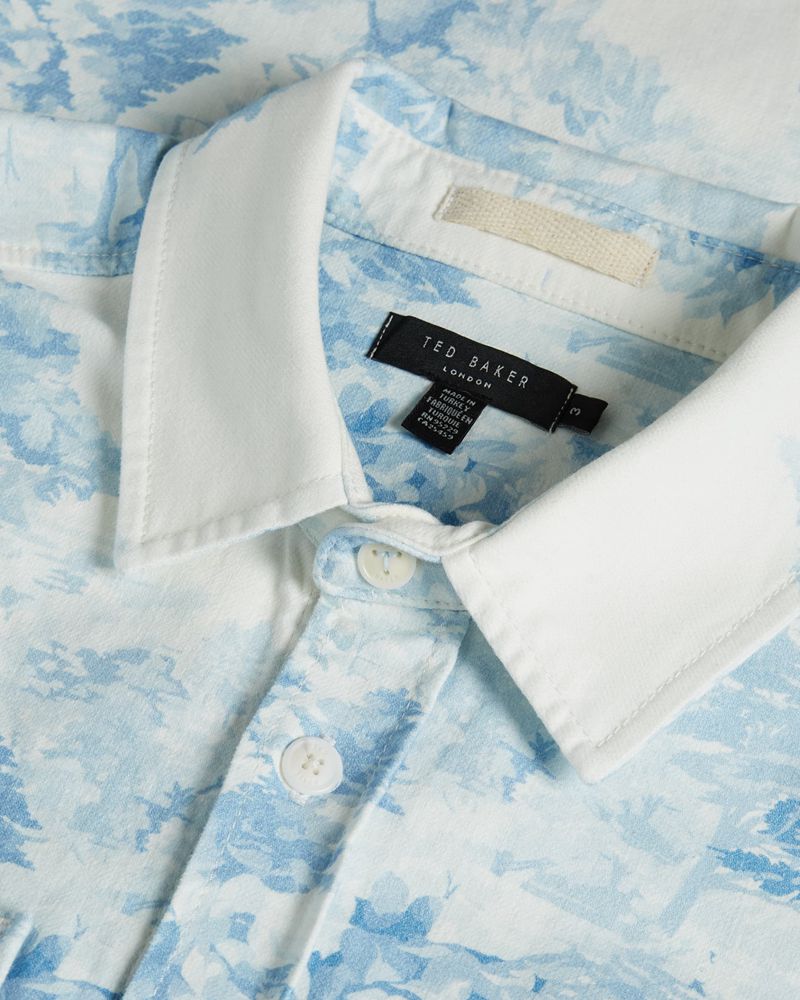 Ted Baker Liburty Long Sleeve Printed Denim Skjorta Herr Vita | TRI-673281