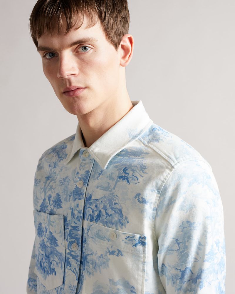 Ted Baker Liburty Long Sleeve Printed Denim Skjorta Herr Vita | TRI-673281