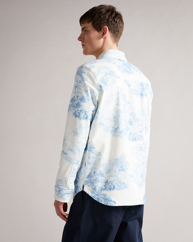 Ted Baker Liburty Long Sleeve Printed Denim Skjorta Herr Vita | TRI-673281