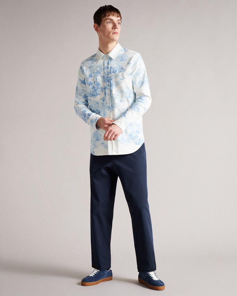 Ted Baker Liburty Long Sleeve Printed Denim Skjorta Herr Vita | TRI-673281