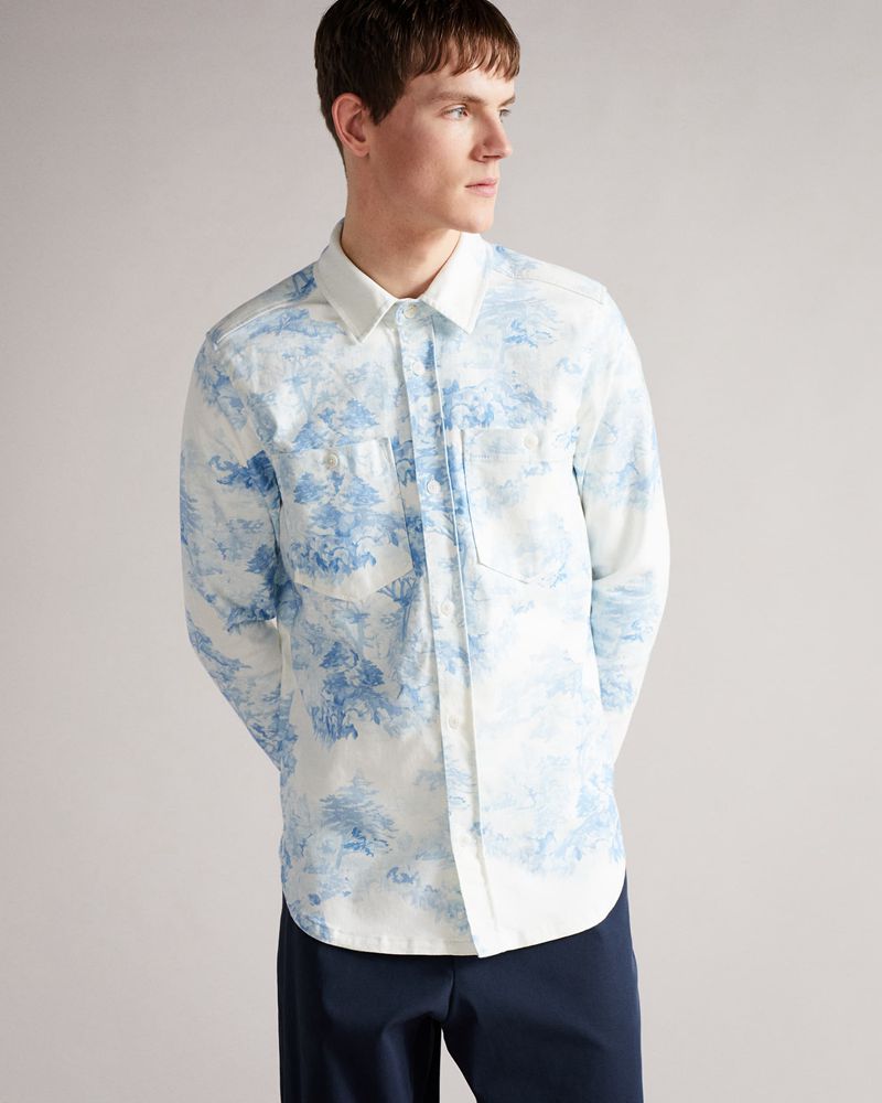 Ted Baker Liburty Long Sleeve Printed Denim Skjorta Herr Vita | TRI-673281