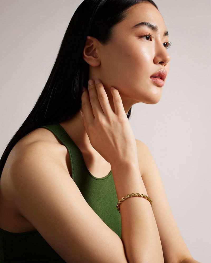 Ted Baker Liliun Logo Rope Slim Chain Bracelet Smycken Dam Guld | LZX-356829
