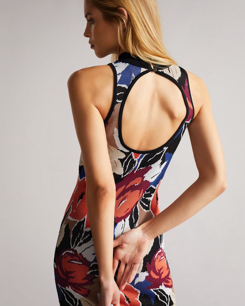 Ted Baker Lilyiii Open Back Knitted Bodycon Mini Klänning Dam Svarta | WQZ-382467