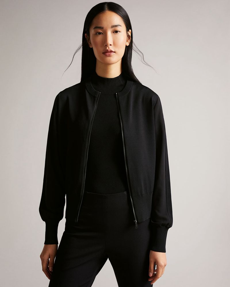 Ted Baker Litzy Woven Back Knitted Cardi Stickat Dam Svarta | SGR-736028