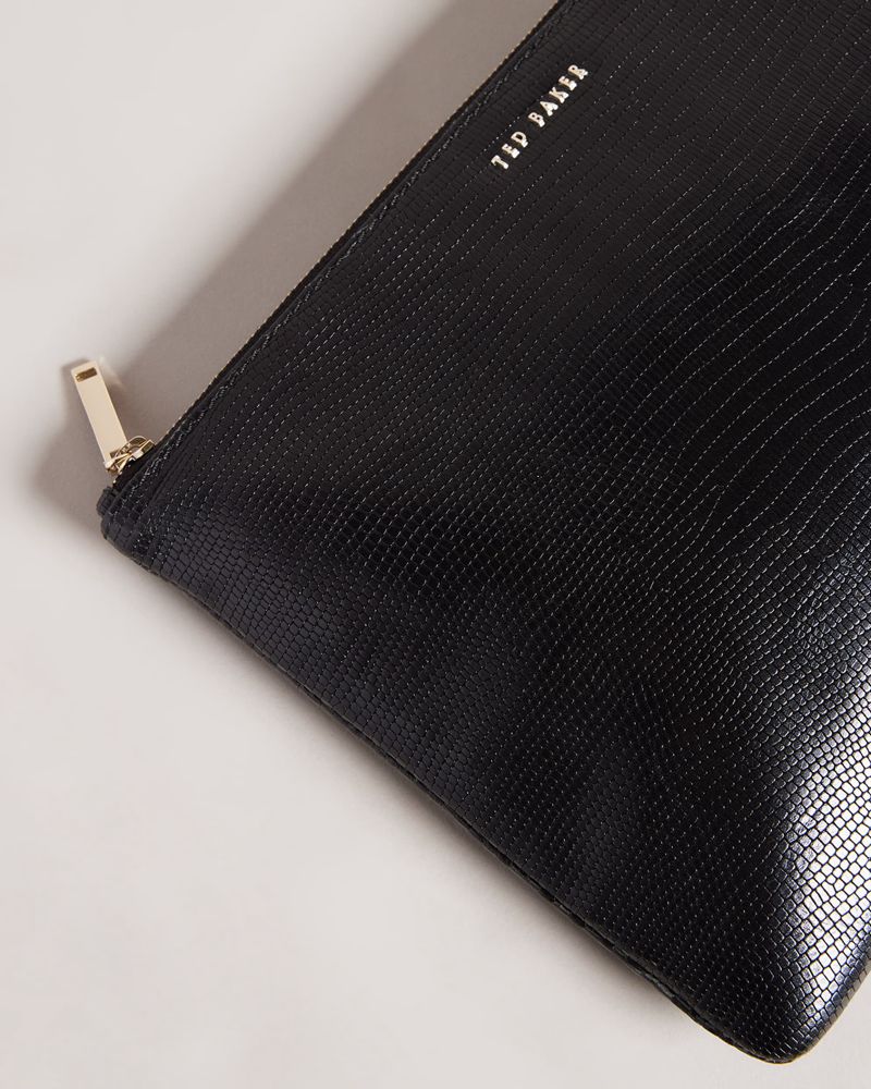 Ted Baker Lizardy Lizard Detail Large Pouch Clutch Väska Dam Svarta | KXA-146328