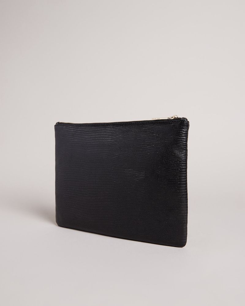 Ted Baker Lizardy Lizard Detail Large Pouch Clutch Väska Dam Svarta | KXA-146328