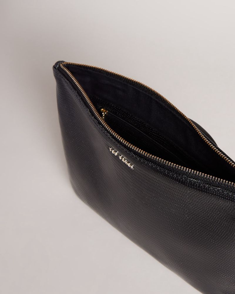Ted Baker Lizardy Lizard Detail Large Pouch Clutch Väska Dam Svarta | KXA-146328