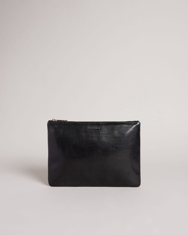 Ted Baker Lizardy Lizard Detail Large Pouch Clutch Väska Dam Svarta | KXA-146328