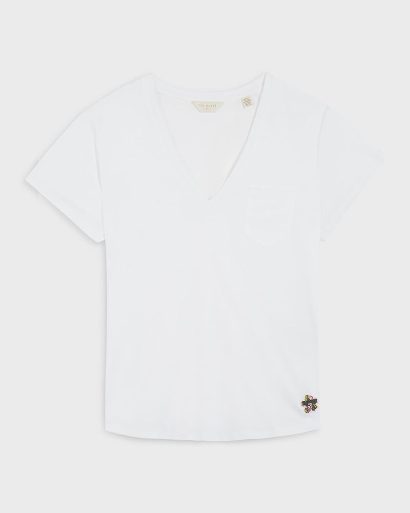 Ted Baker Lovage Easy Fit V Neck Blast Dam Vita | GPY-963824