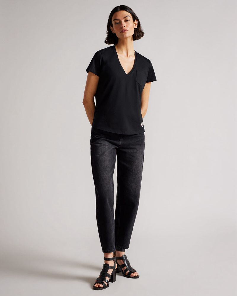 Ted Baker Lovage Easy Fit V Neck Blast Dam Svarta | OVF-851739