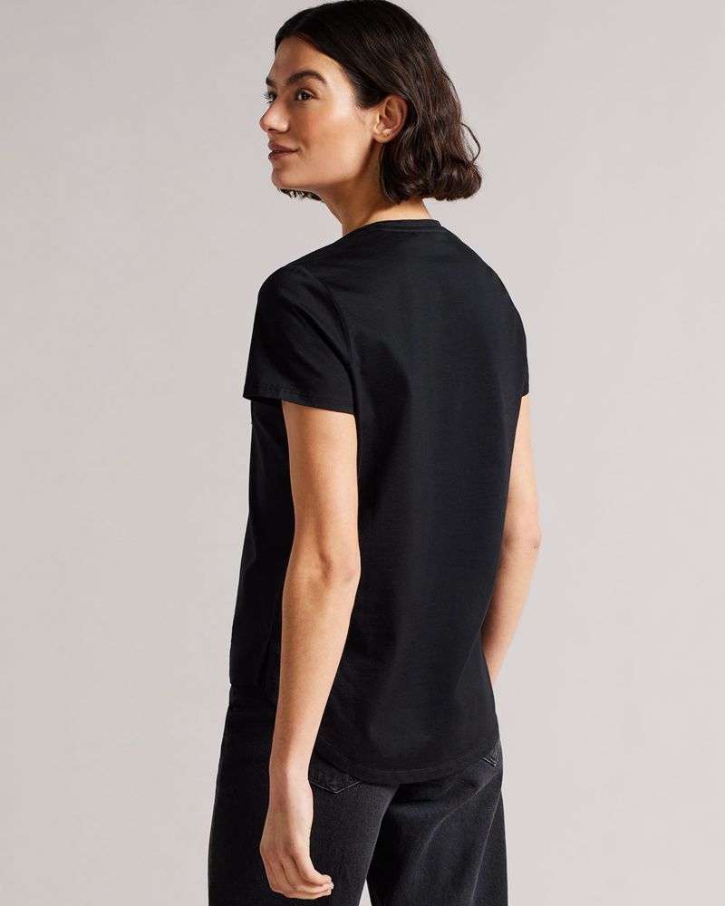 Ted Baker Lovage Easy Fit V Neck Blast Dam Svarta | OVF-851739