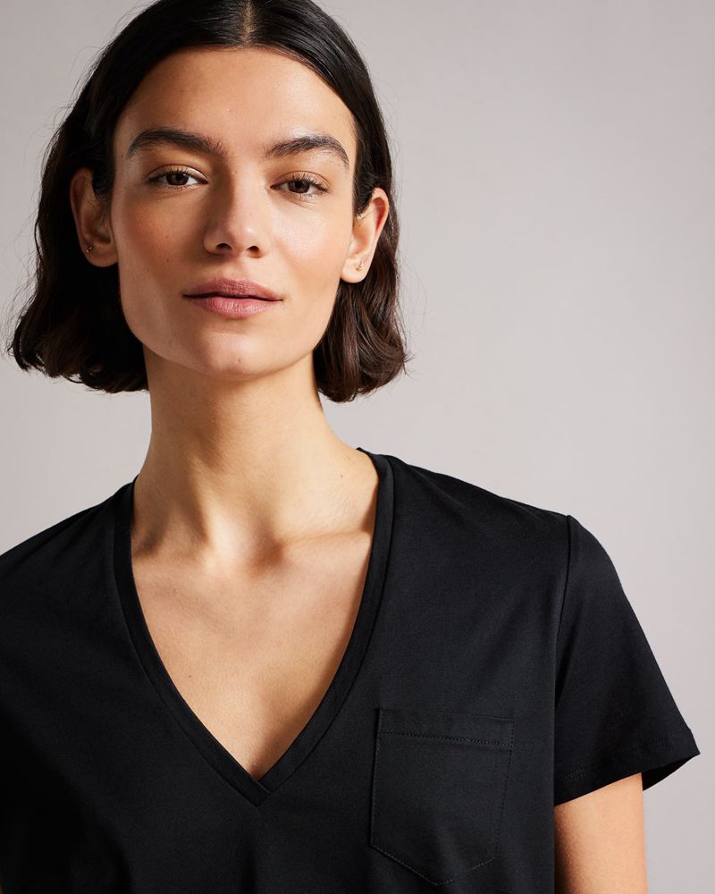 Ted Baker Lovage Easy Fit V Neck Blast Dam Svarta | OVF-851739