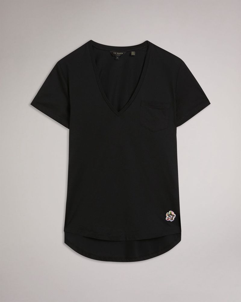Ted Baker Lovage Easy Fit V Neck Blast Dam Svarta | OVF-851739