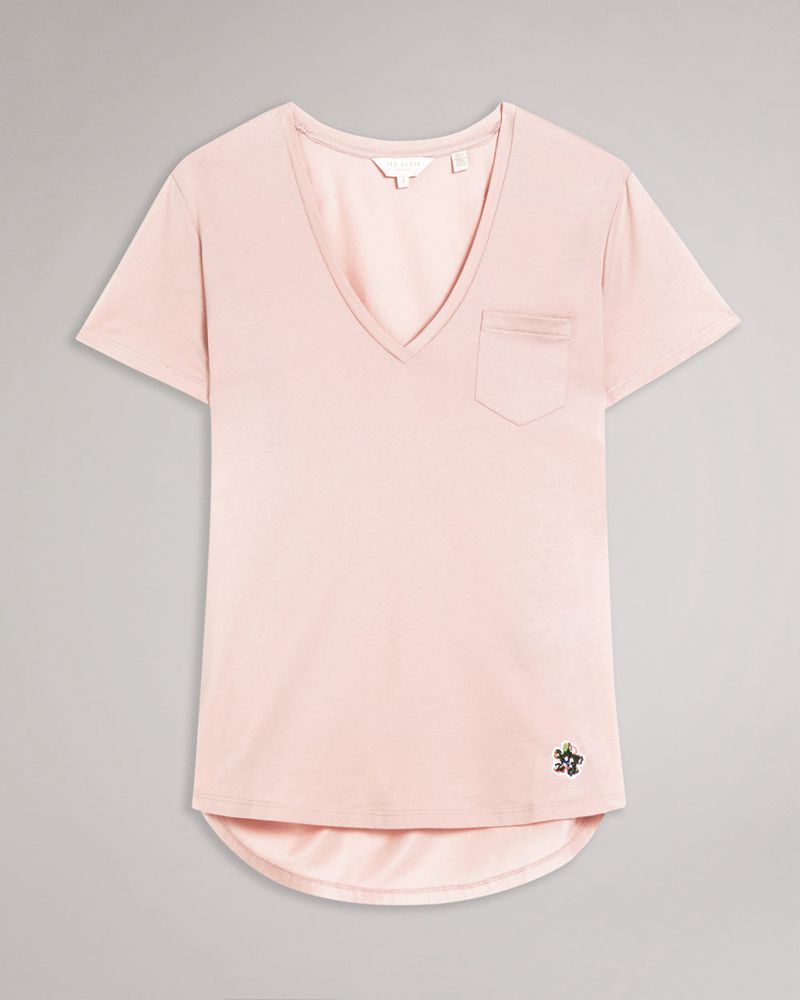 Ted Baker Lovage Easy Fit V Neck Blast Dam Rosa | WVJ-820691