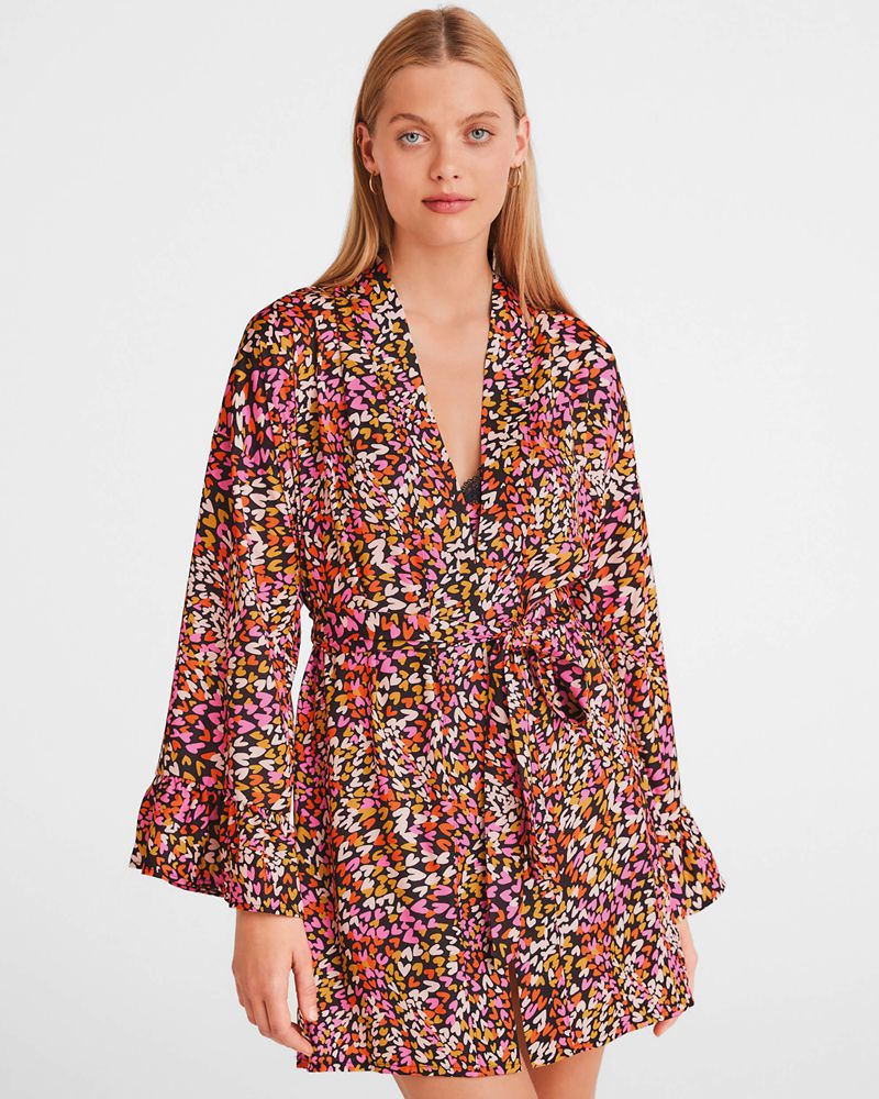 Ted Baker Lovige Heart Satin Robe Nattkläder Dam Svarta | VHU-341729