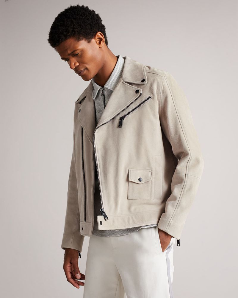 Ted Baker Lowca Mocka Biker Jacka Herr Gray | AMC-176584