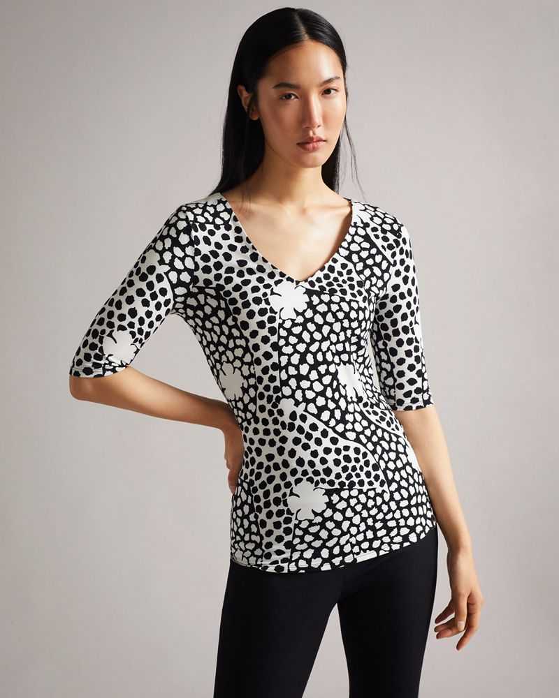 Ted Baker Lucyz V-Neck Fitted Tee Blast Dam Svarta | DTQ-974128