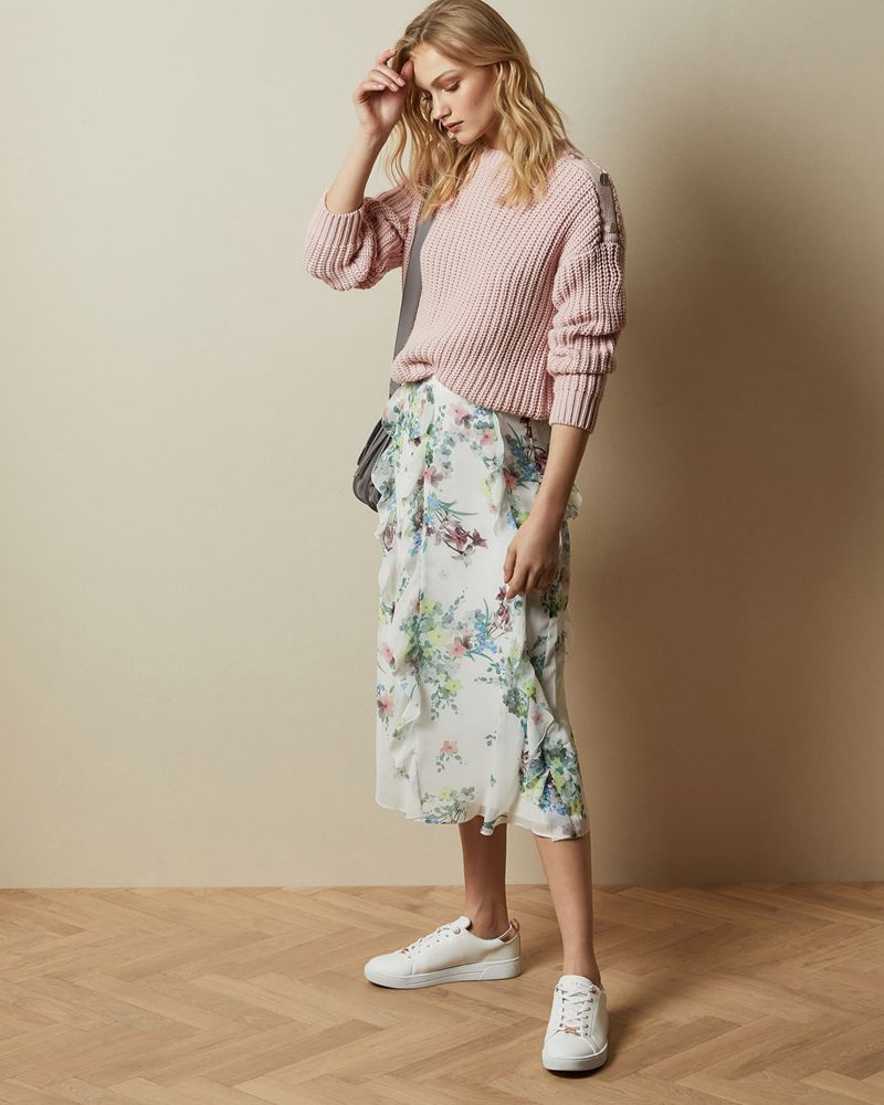 Ted Baker Lurissa Pergola Printed Ruffle Midi Kjolar Dam Vita | BXT-318405