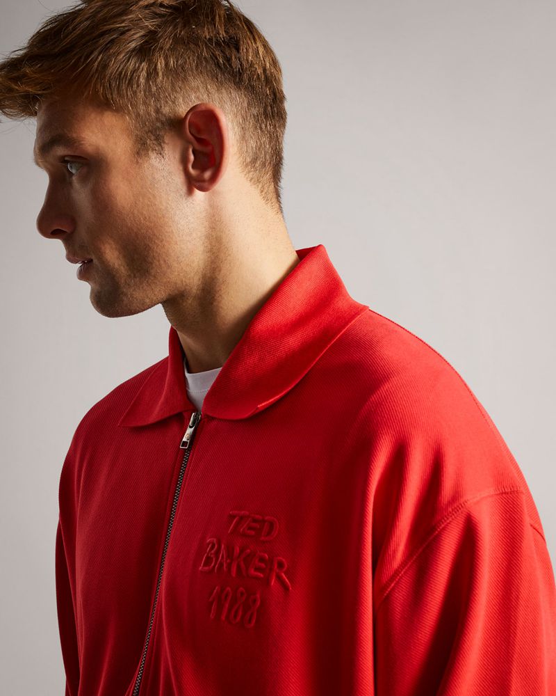 Ted Baker Lymn Ls Graphic Jersey Zip Through Blast Herr Röda | SUJ-741895