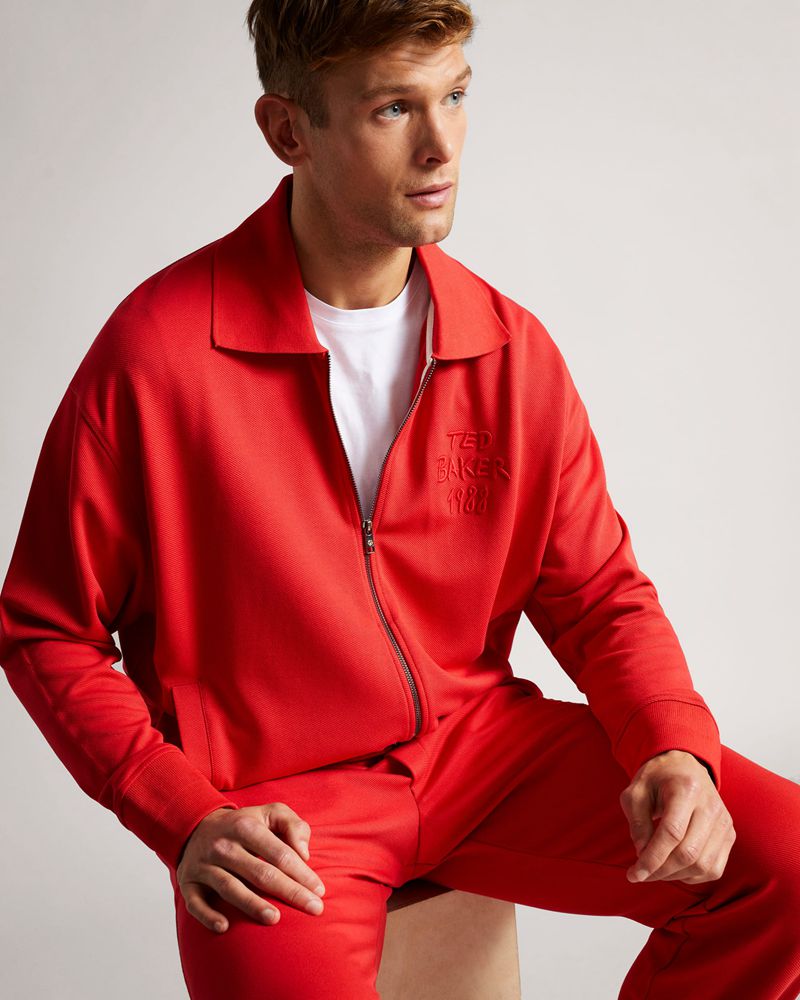 Ted Baker Lymn Ls Graphic Jersey Zip Through Blast Herr Röda | SUJ-741895