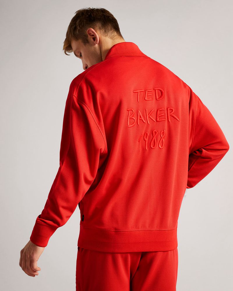 Ted Baker Lymn Ls Graphic Jersey Zip Through Blast Herr Röda | SUJ-741895