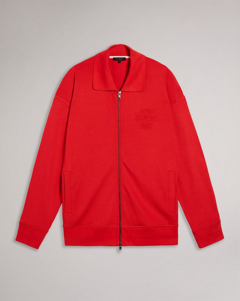 Ted Baker Lymn Ls Graphic Jersey Zip Through Blast Herr Röda | SUJ-741895