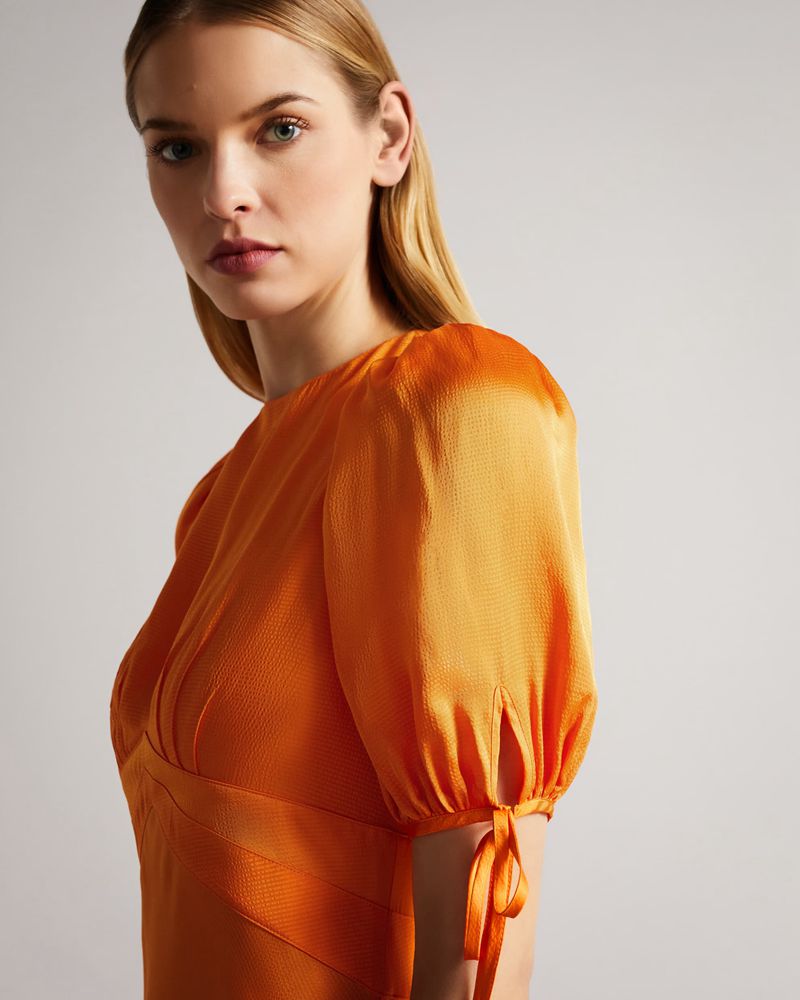Ted Baker Lysette Detail Satin Tea Klänning Dam Orange | SQH-218043
